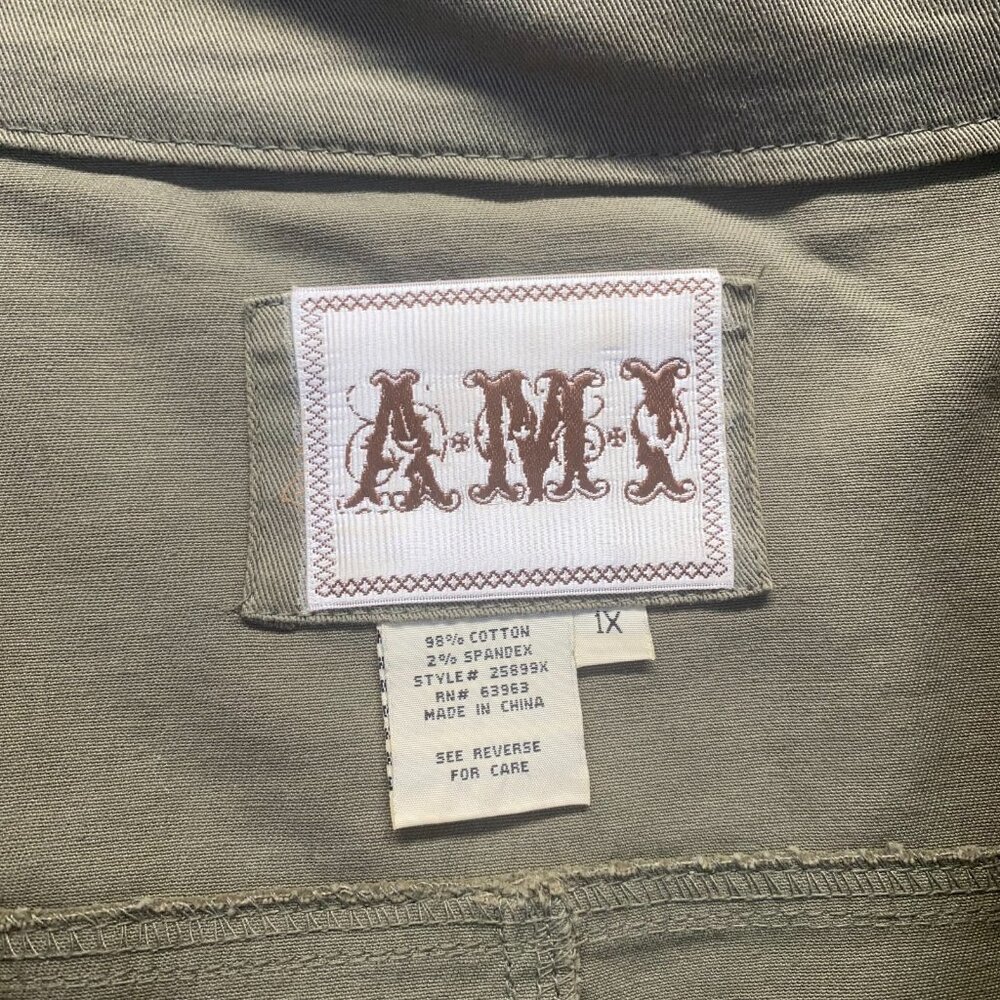 AMI Jean Jacket Womens Size 1X Green Stretch Denim Grommet Hook Eye Festival - Picture 3 of 16